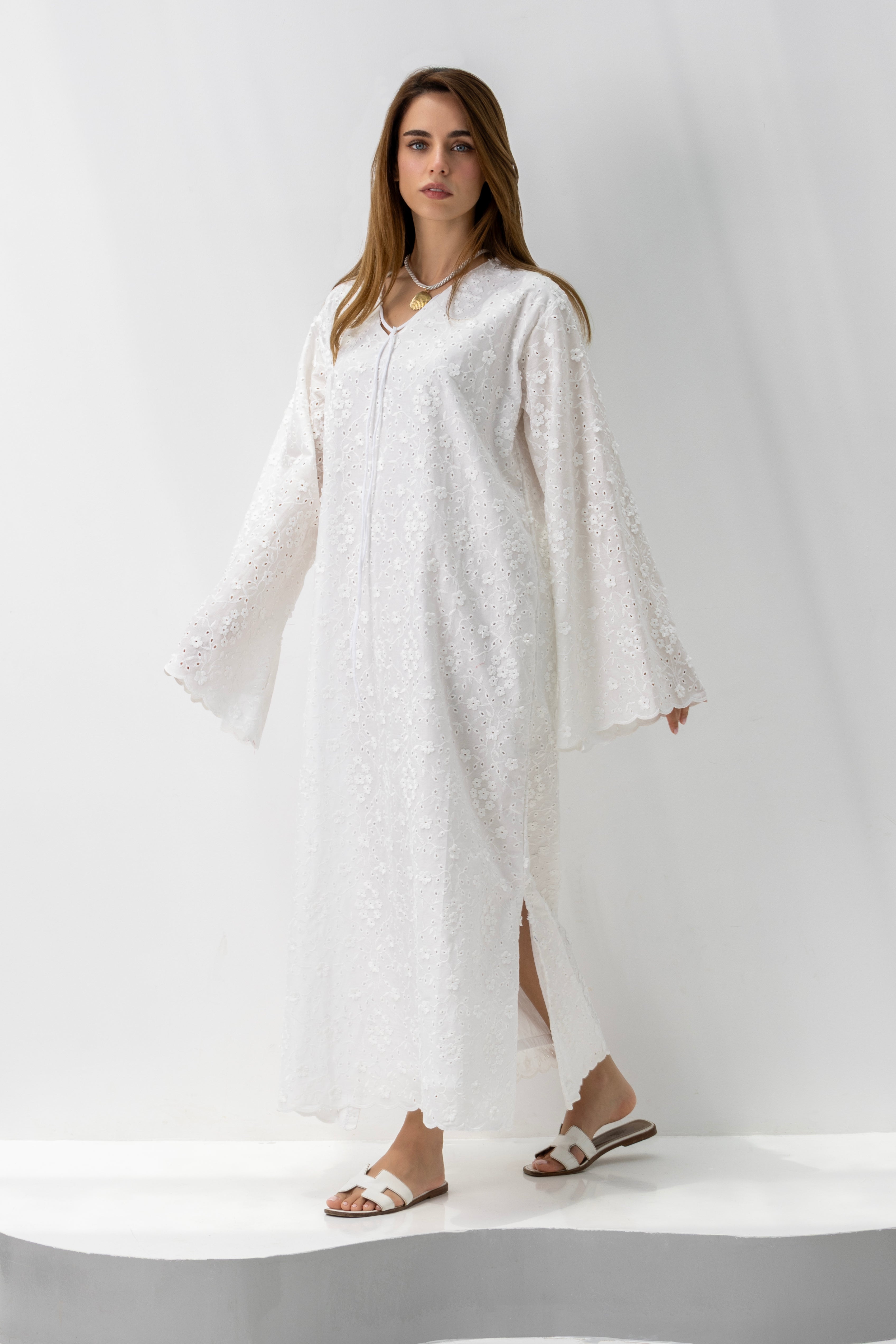 White Embroidered Kaftan