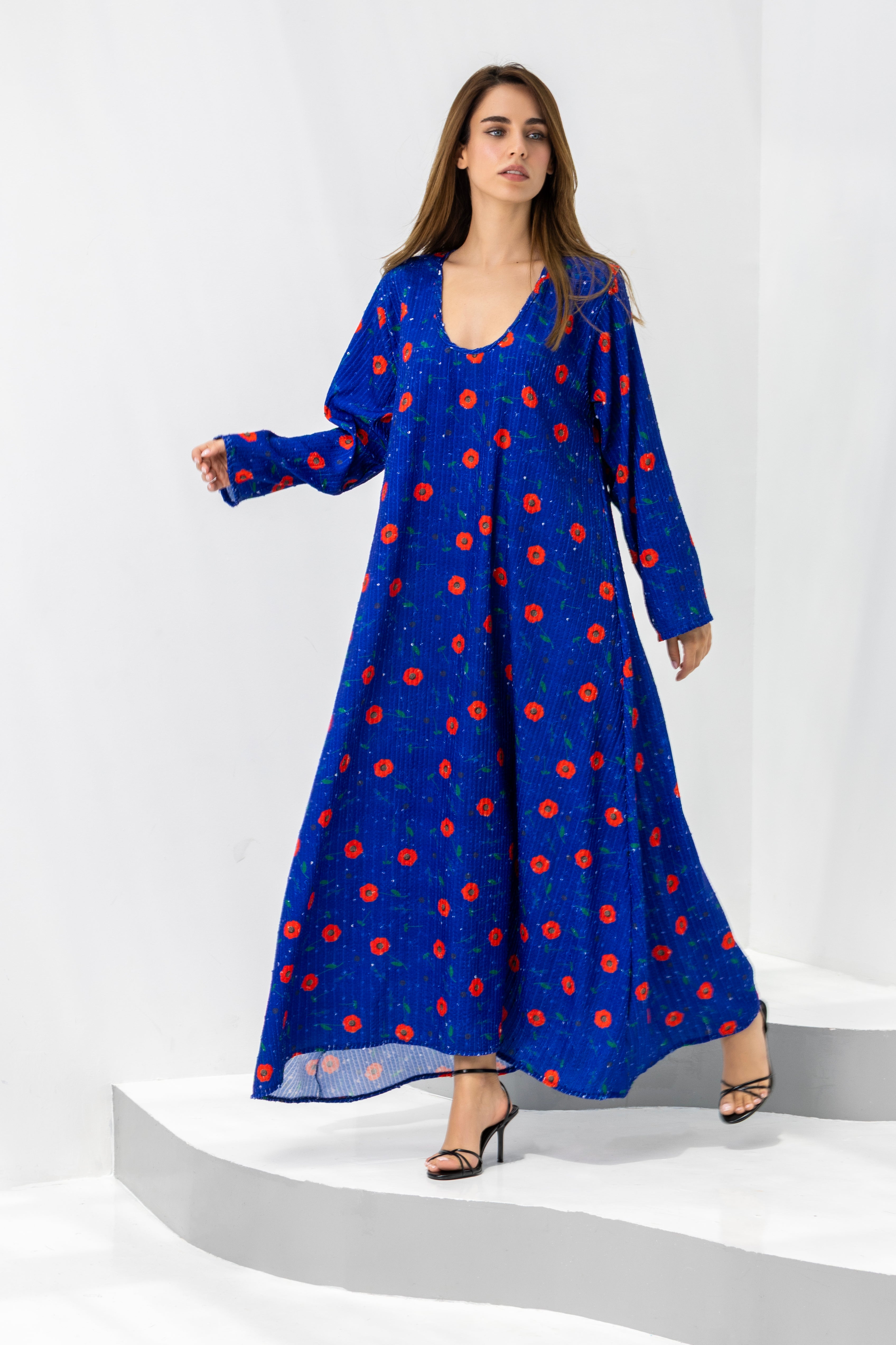 Blue Poppy Sequin Kaftan