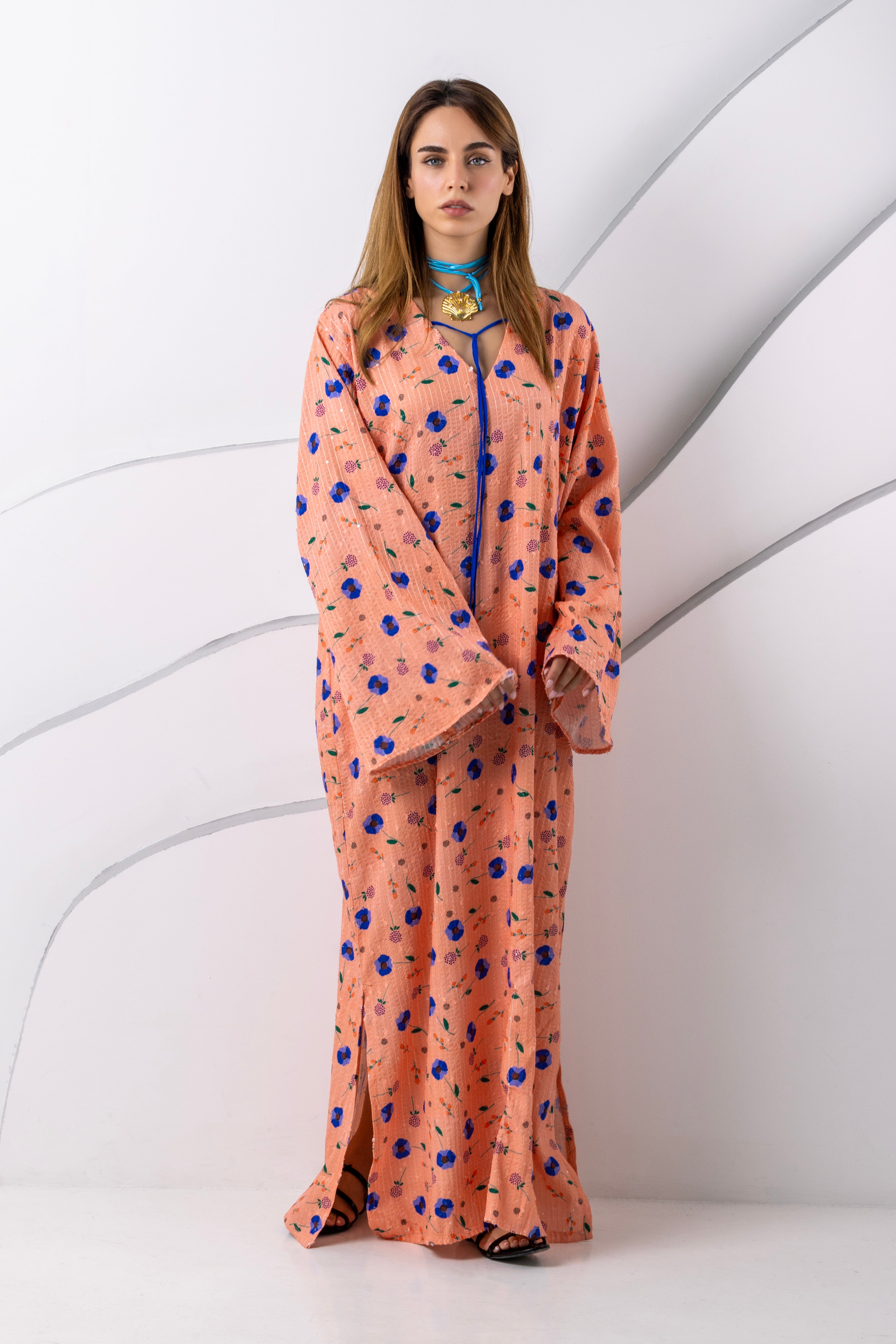 Peach Sequin Kaftan