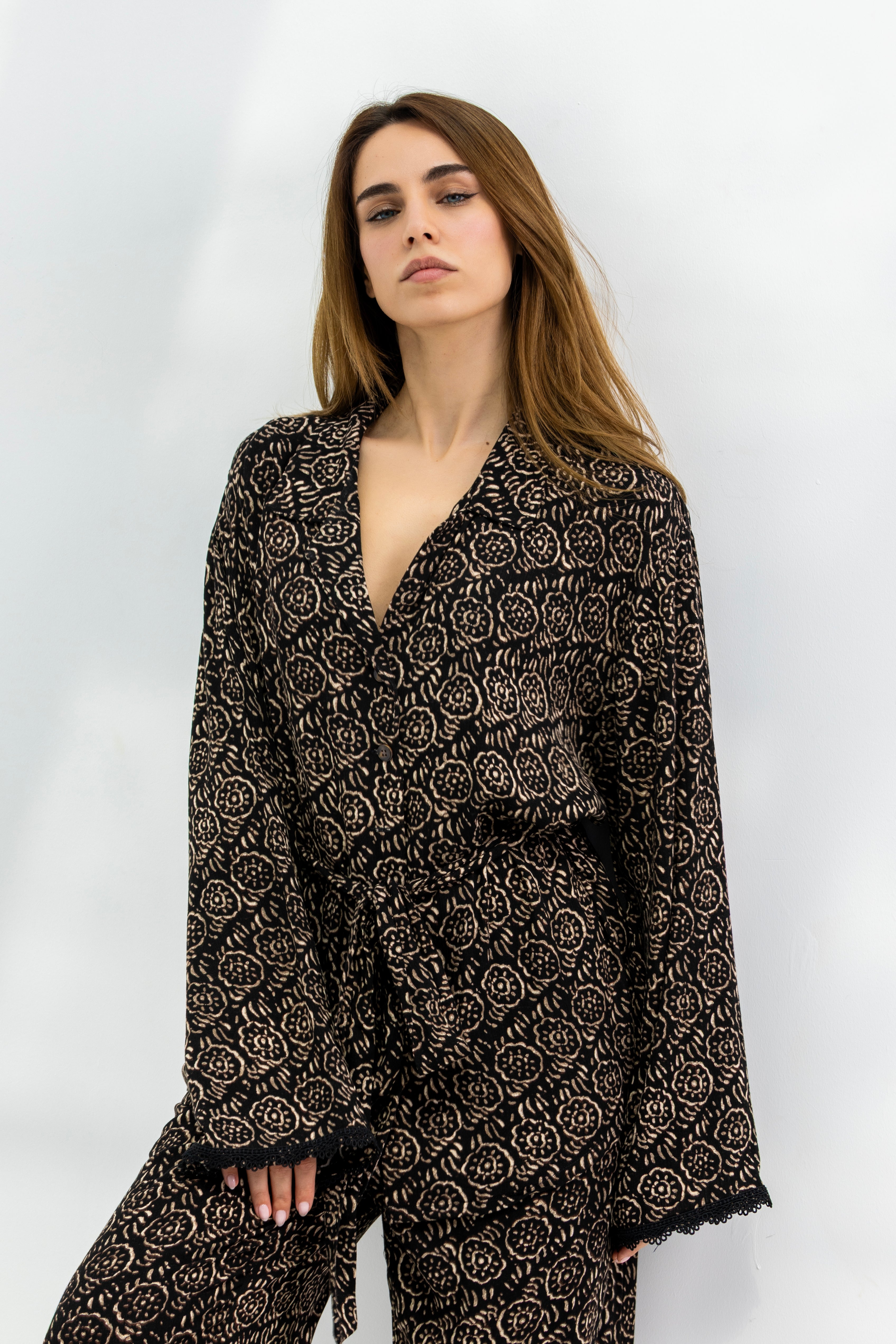 Black Floral Tie Top Set