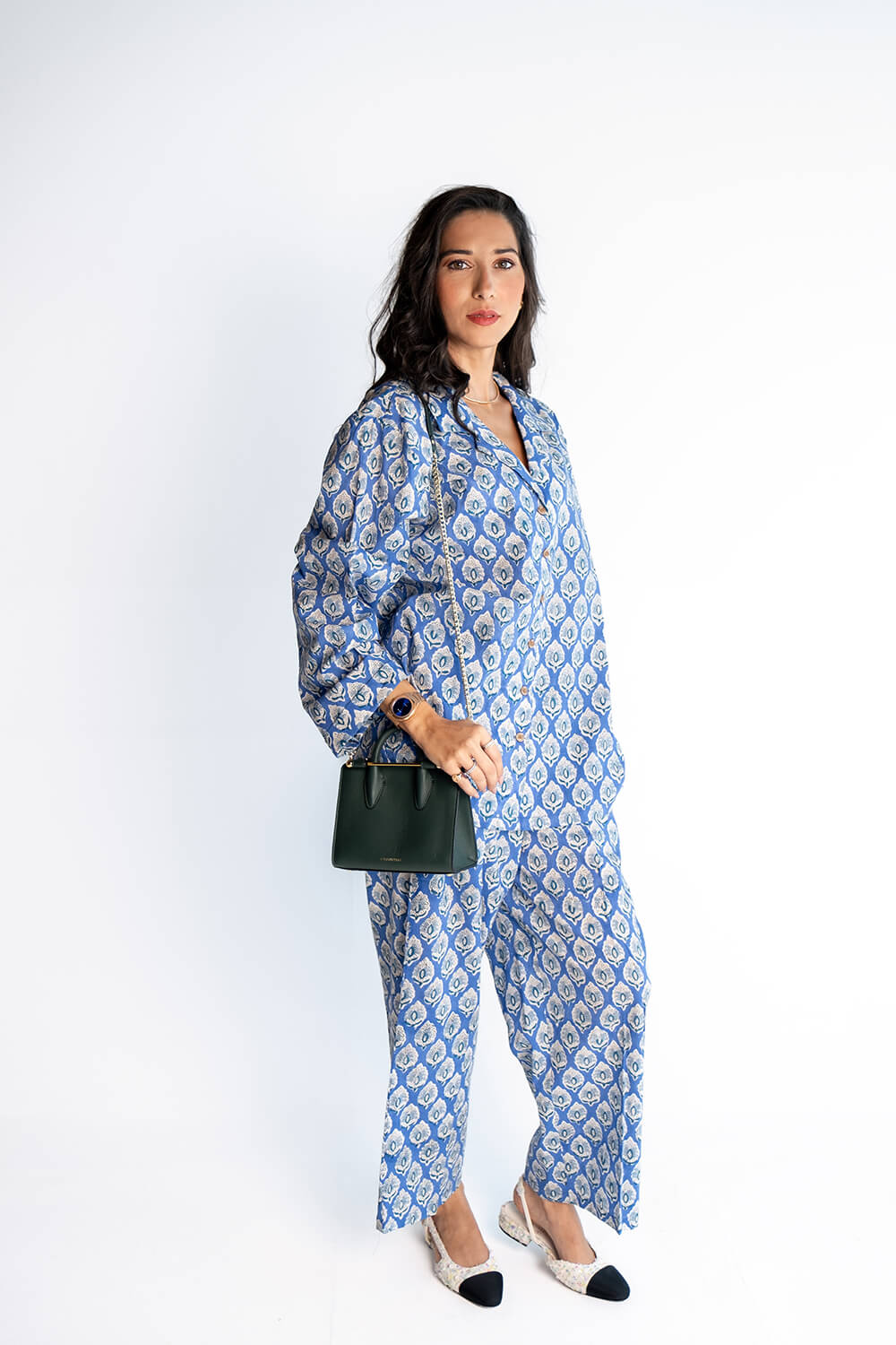 Blue Tie Top Block Print Set