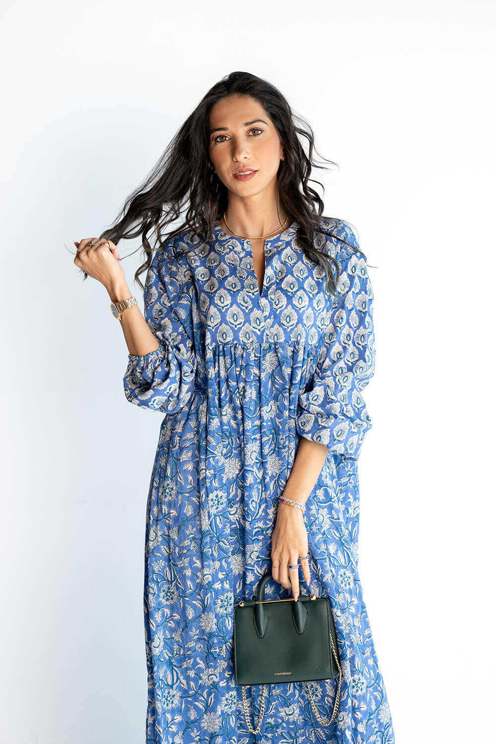 Blue Block Print Dress