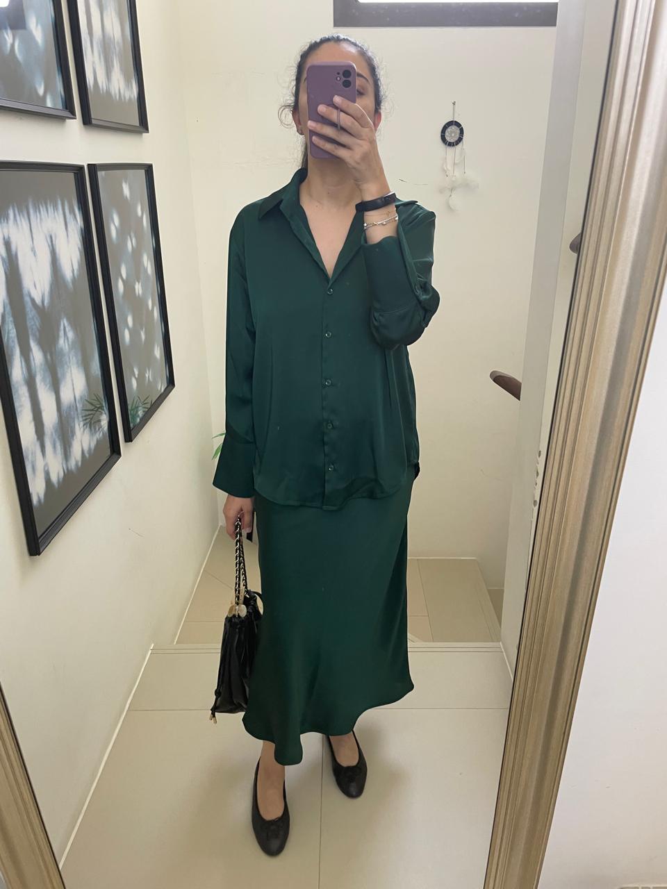 Green Slip Skirt Set