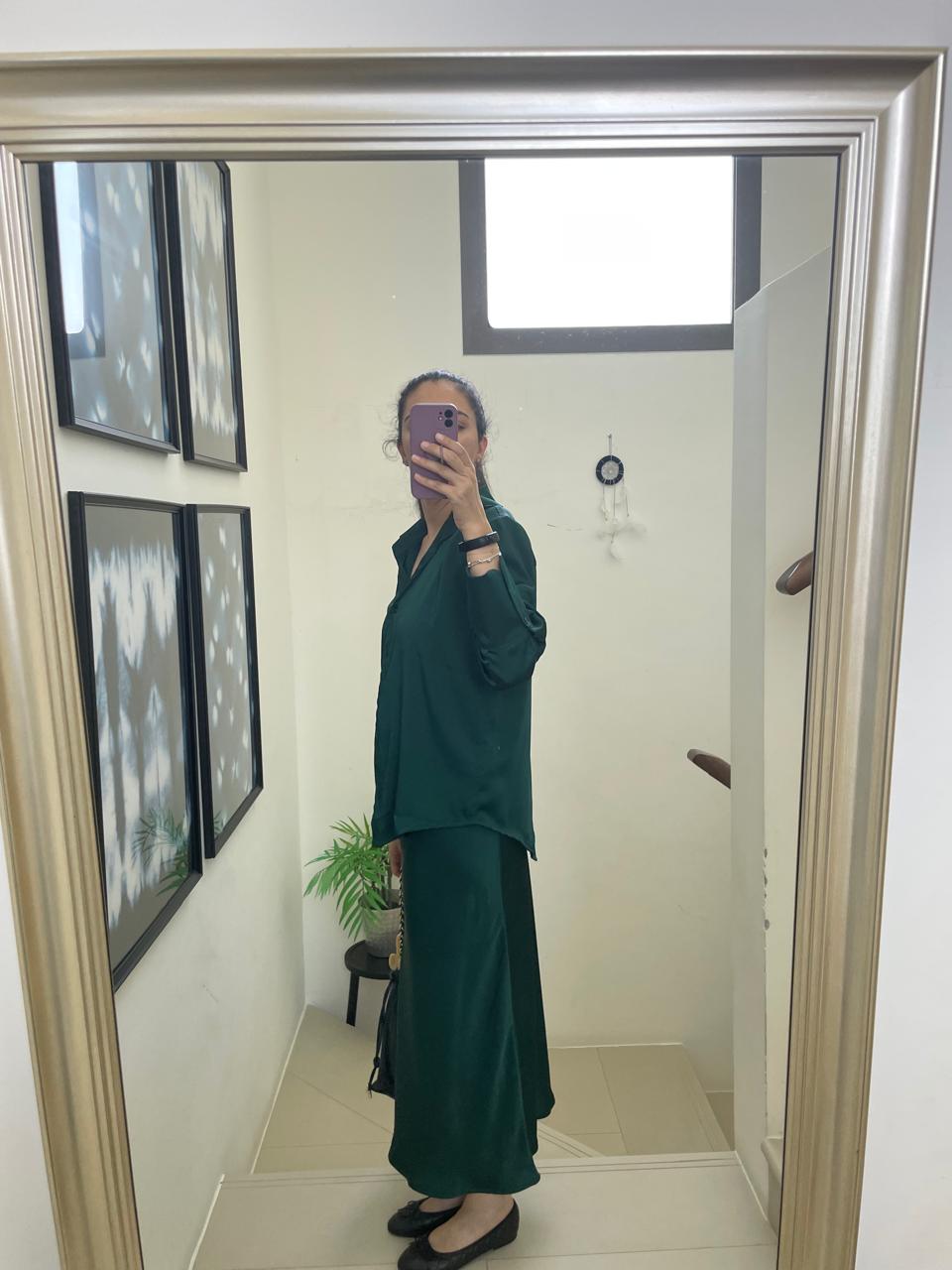 Green Slip Skirt Set