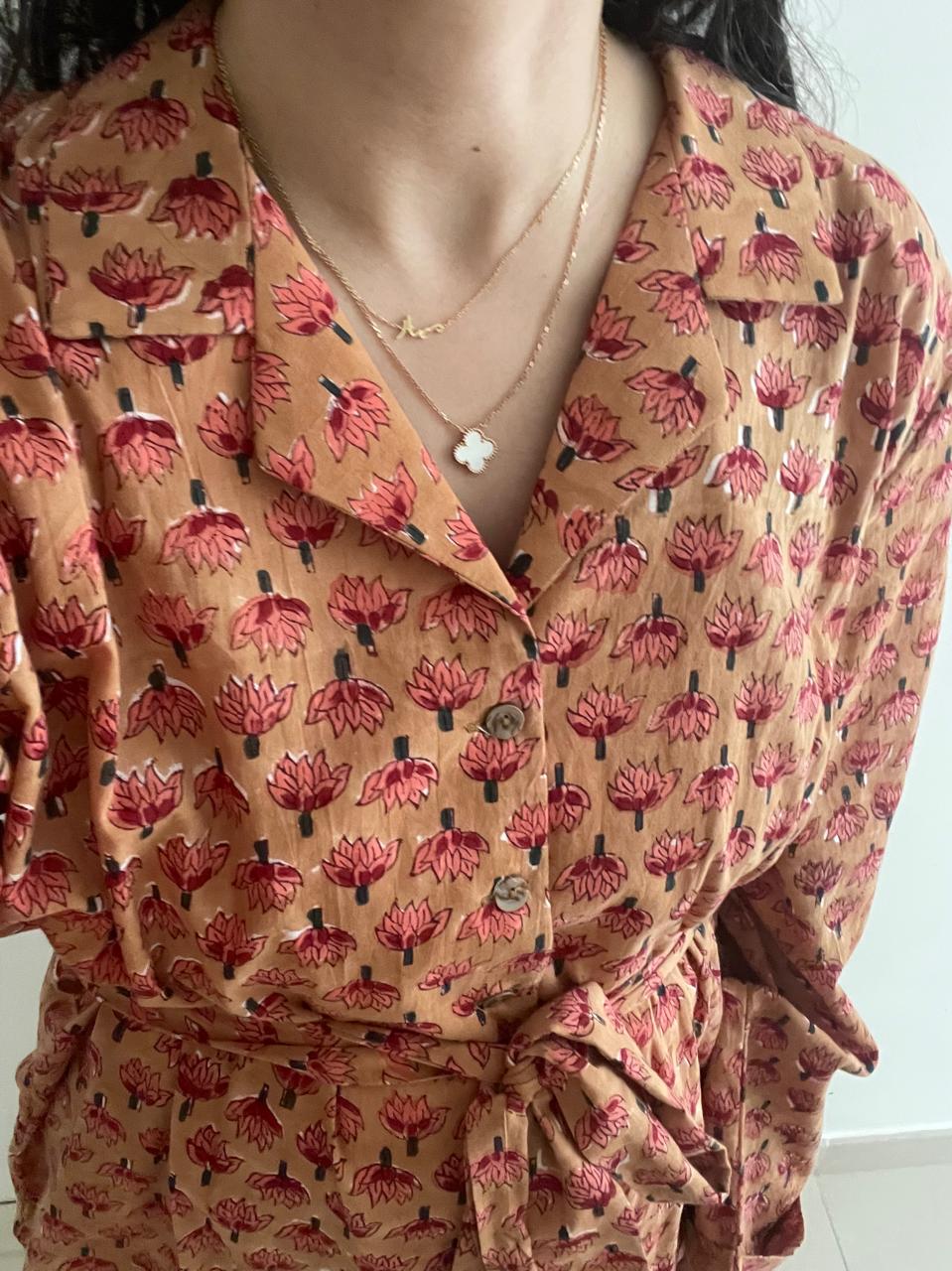 Brown Tie Top Block Print Set