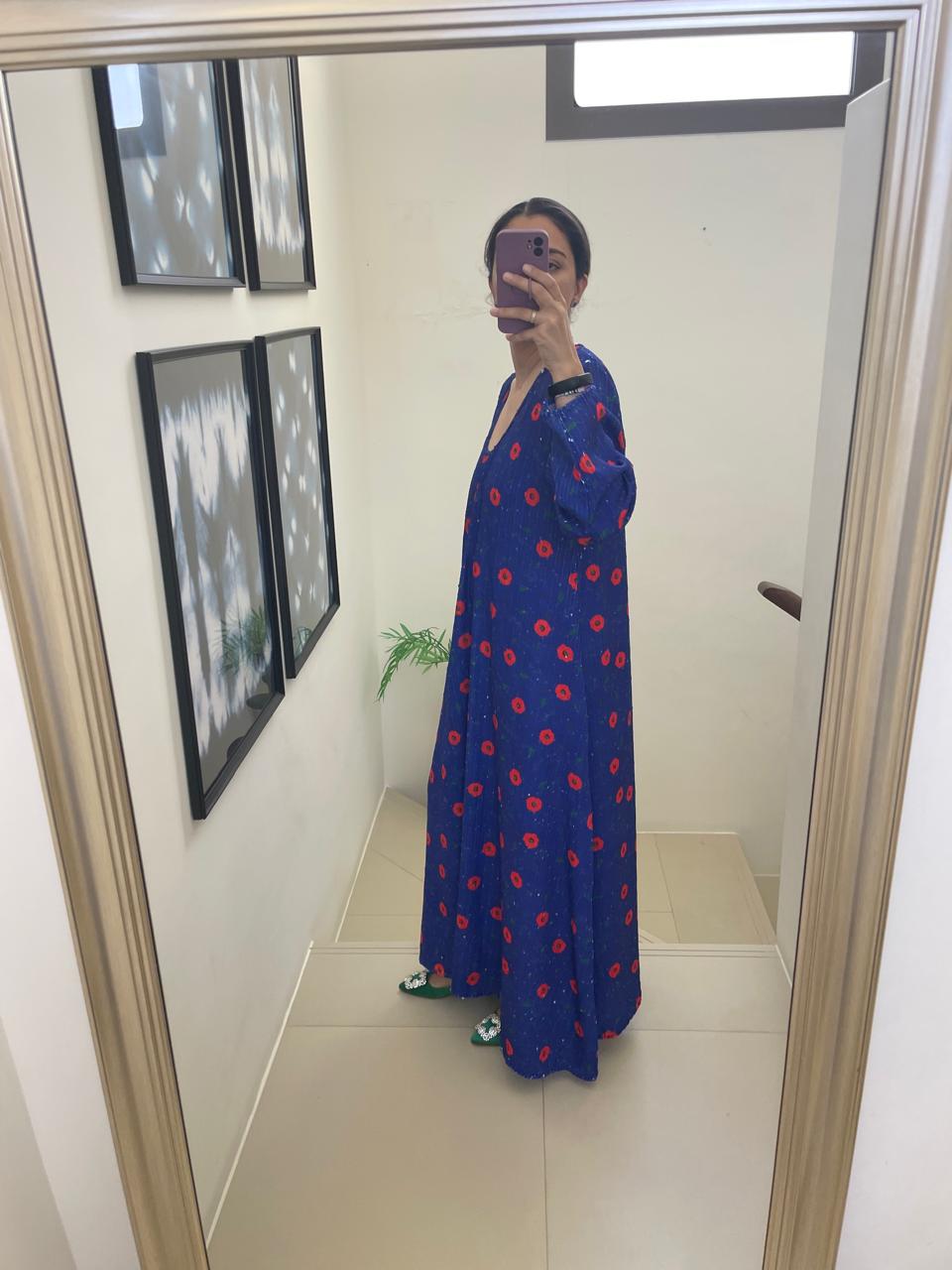 Blue Poppy Sequin Kaftan