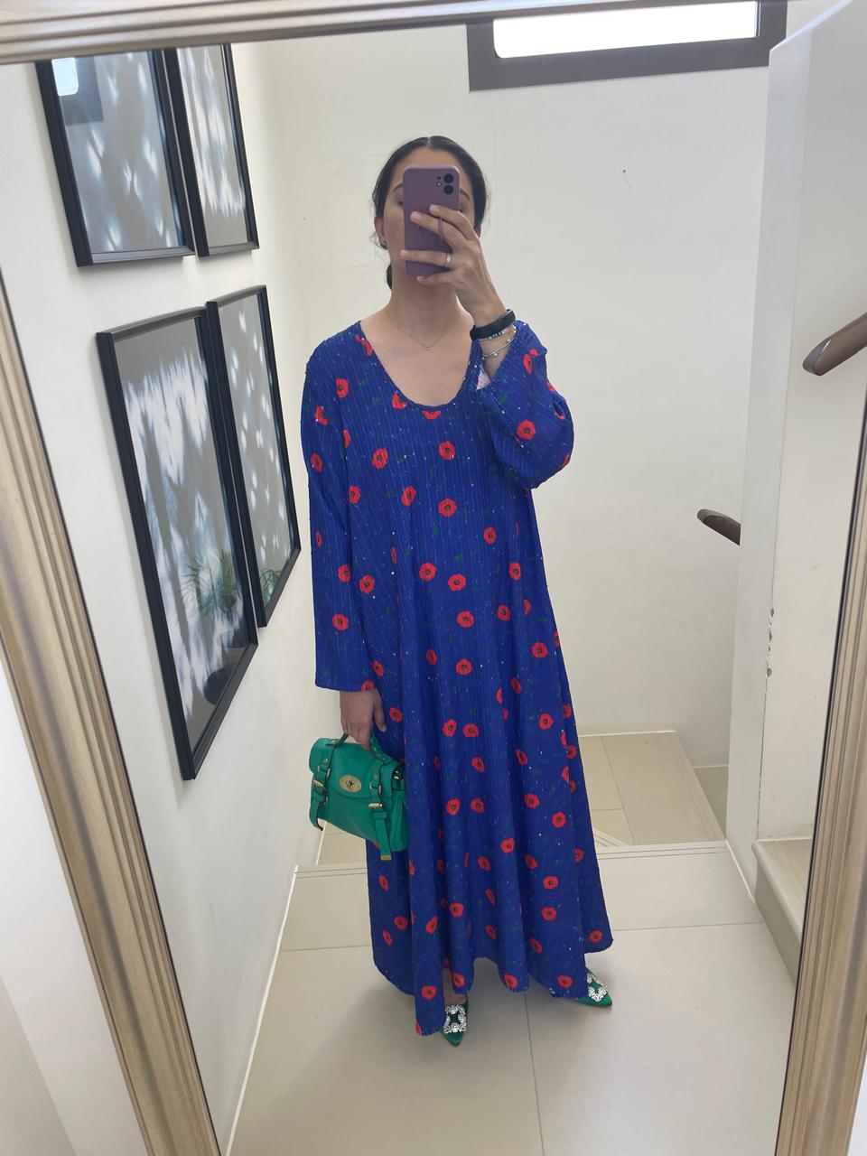 Blue Poppy Sequin Kaftan
